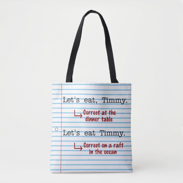 Tote Bag Grammaire de la ponctuation amusante| Mangeons le  (Devant)