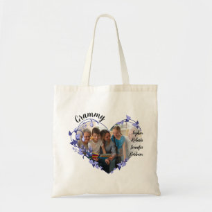 Tote Bag Grammy coeur de fleurs avec petits-enfants Nom et 