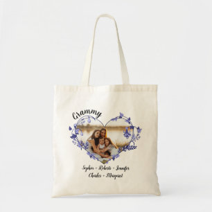 Tote Bag Grammy coeur de fleurs avec petits-enfants Nom et