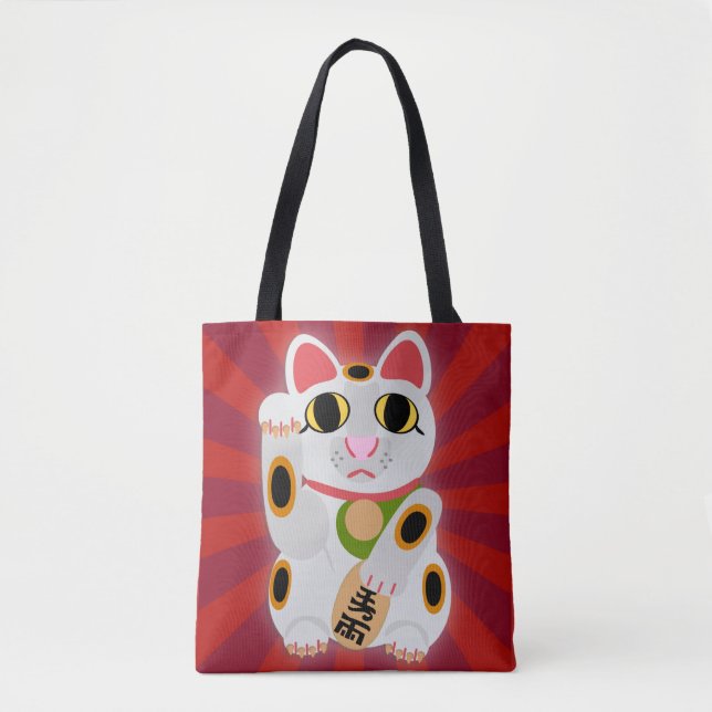 Tote Bag Grand Bold Lucky Chat amusant personnage de dessin (Devant)