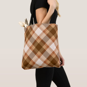 Tote Bag Grand carreau moderne, marron, beige, cuivre et ta