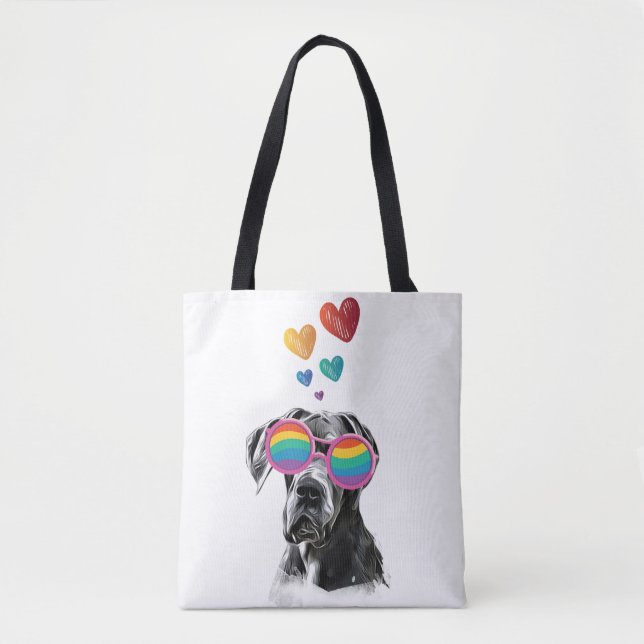 Tote Bag Grand chien Danse avec Coeurs Saint-Valentin (Devant)