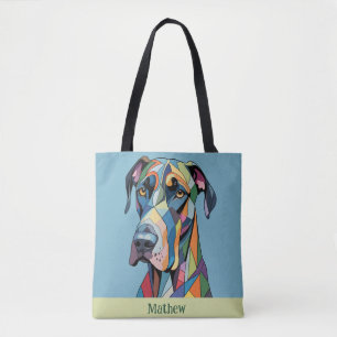 Tote Bag Grand Danois Cubiste Coloré 