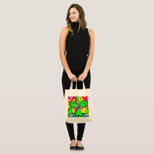 Tote Bag Grand design vert clair vert rose jaune