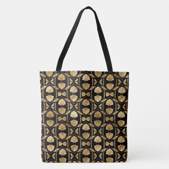 Tote Bag Grand épaule en noir et or Art déco Fourre-tout (Devant)