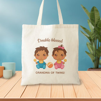 Tote Bag Grand-mère de jumeaux bébé garçon et fille