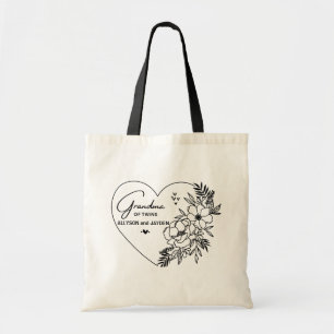 Tote Bag Grand-mère de jumeaux Nom personnalisé Floral Shop