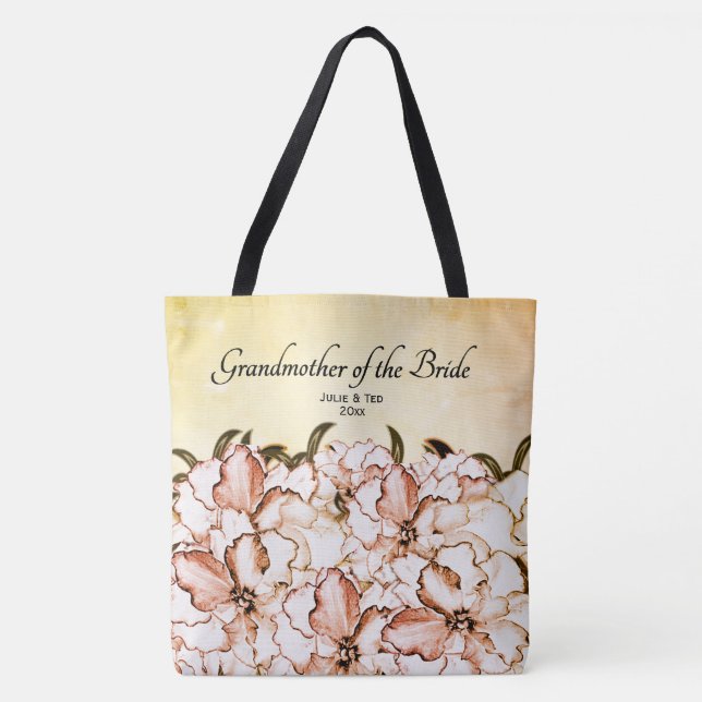 Tote Bag Grand-mère de la mariée Floral w Noms / Date (Devant)