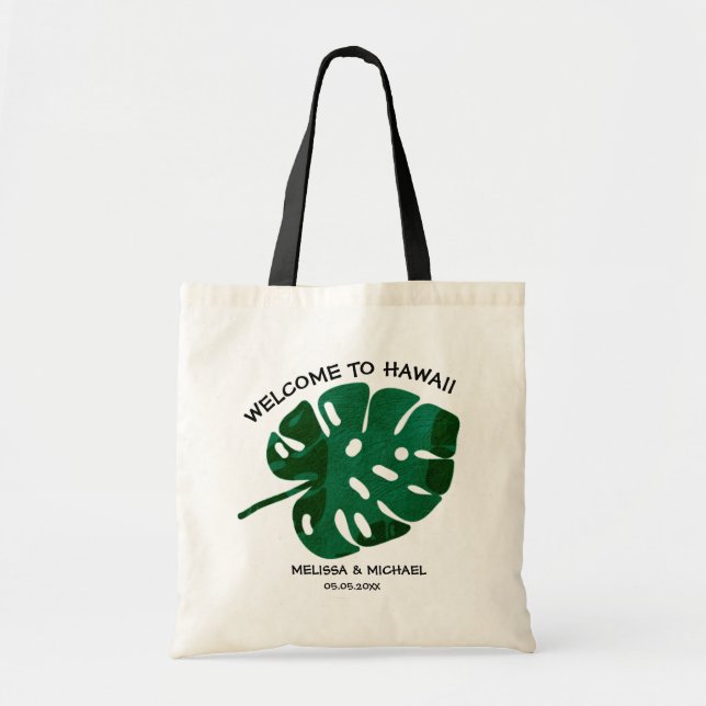 Tote Bag Grand Monstera Feuille Destination Mariage Bienven (Devant)