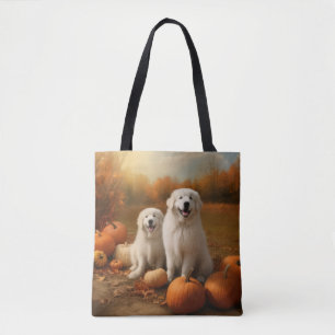 Tote Bag Grand Pyrénées Chiot automne délice Citrouille