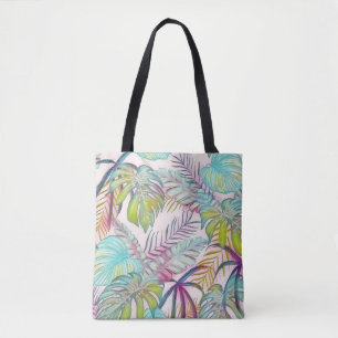 Tote Bag Grande aquarelle feuille tropicale colorée