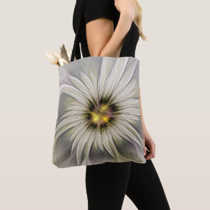Tote Bag Grande Fleur d'ivoire, Abstrait Art Fractal Modern