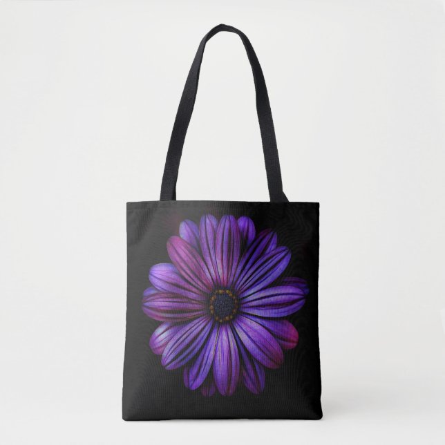 Tote Bag Grande fleur pourpre sur le noir (Devant)