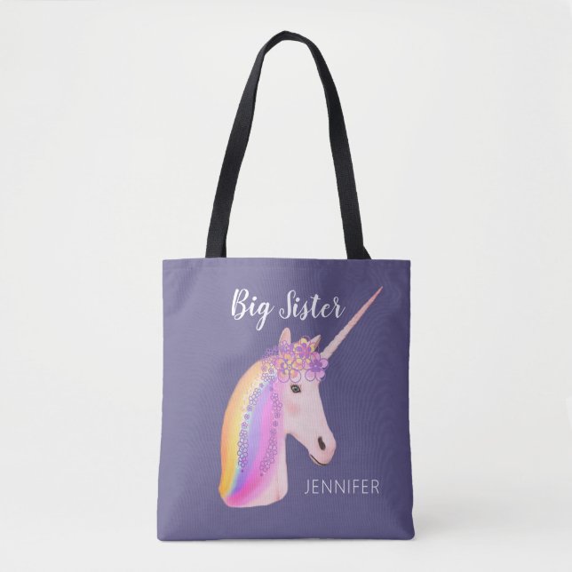 Tote Bag Grande Soeur Unicorn Arc-en-ciel violet Personnali (Devant)