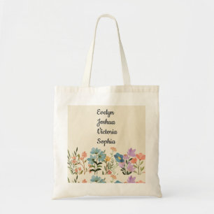 Tote Bag Grandenfants personnalisés Noms fleurs sauvages
