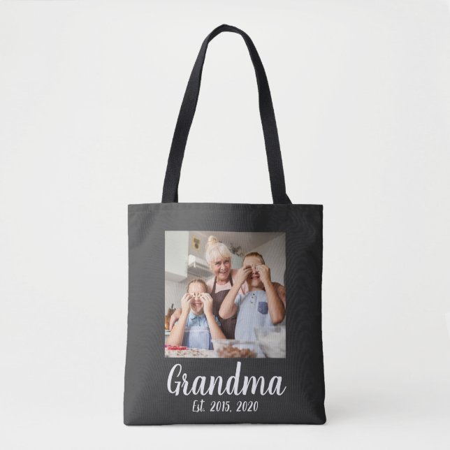 Tote Bag Grandma Established White Script Photo (Devant)