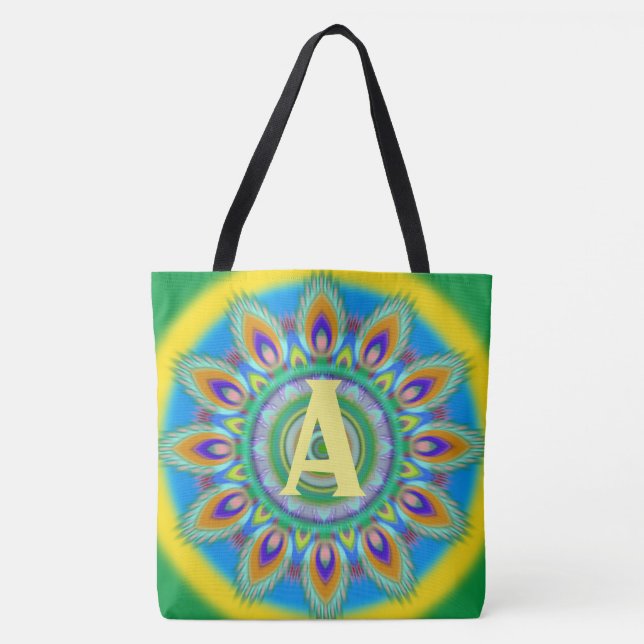 Tote Bag Grands verts psychédéliques initiaux faits sur (Devant)