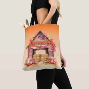 Tote Bag Grange Rose Clair et Citrouilles Orange Halloween
