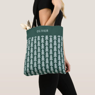 Tote Bag Graphique d'arbre de Noël vert bleu géométrique mo