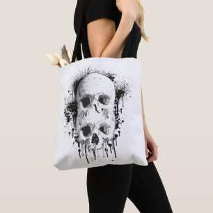 Tote Bag Graphique de gouttes d'encre noire Skull Drip
