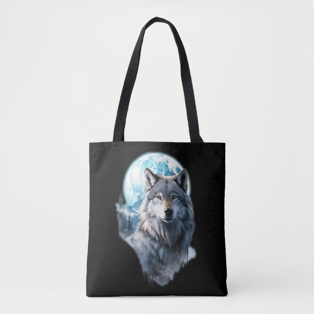 Tote Bag Graphique de la Lune du Loup Hurleur, sous la Nuit (Devant)