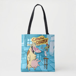 Tote Bag Graphique souriant de vache et de poulet