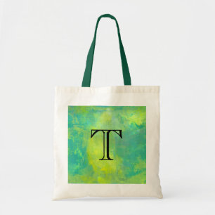 Tote Bag Gras Abstrait en vert et jaune Monographie initial