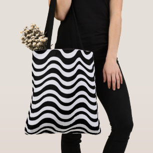 Tote Bag Gras Abstrait Ondulé Noir et Blanc