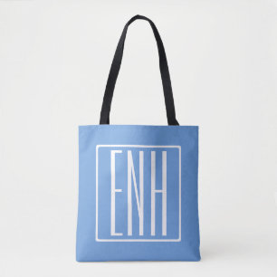 Tote Bag Gras moderne 3 initiales Monogramme Bleu doux