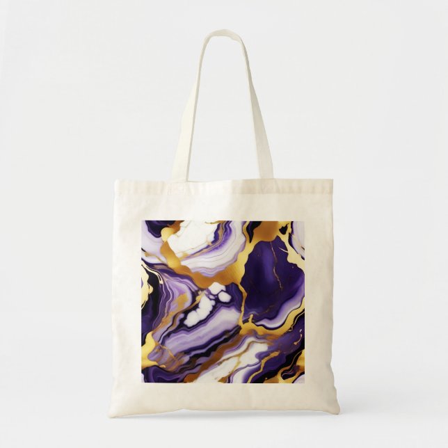 Tote Bag Gras Trendy violet jaune or faux marbre (Devant)