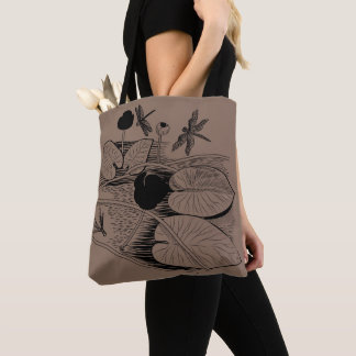 Tote Bag Gravure noire sur nénuphars