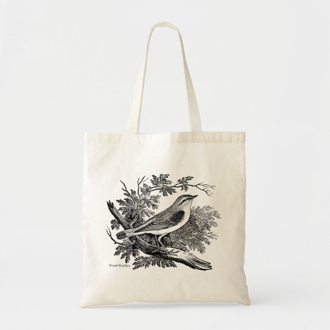 Tote Bag Gravures d'oiseaux - une Paruline en bois (Devant)