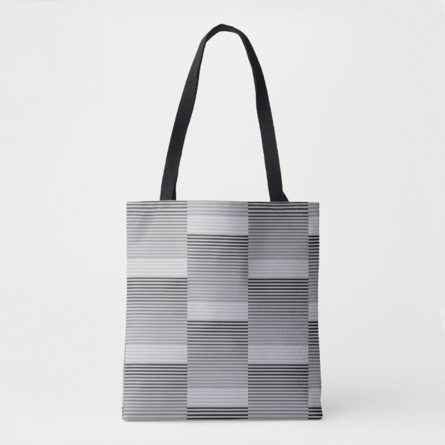 Tote Bag Gray, Black, White Stripes (Devant)