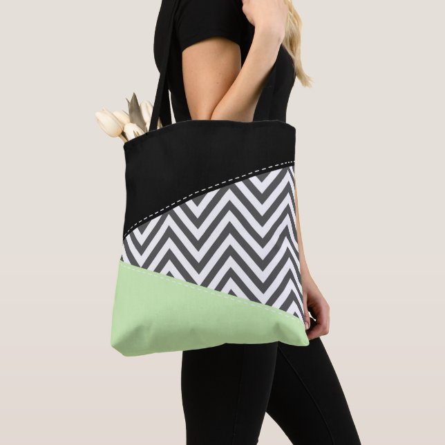 Tote Bag Gray Zigzag, Gray Chevron, Zigzag Pattern, Mint (De près)