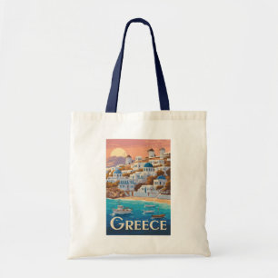 Tote Bag Grèce Mykonos Illustration Voyage Art Vintage