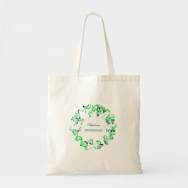 Tote Bag Green Crest Nom personnalisé Mariage Bridesmaid Fa (Devant)