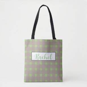 Tote Bag Green Grey En vichy personnalisé