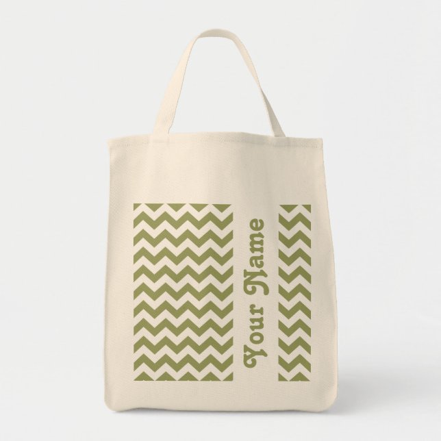 Tote Bag Green Safari Chevron avec nom personnalisable (Devant)