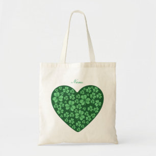 Tote Bag Green Shamrock heart Irish