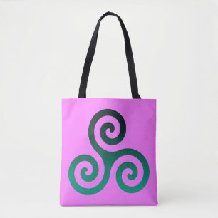 Tote Bag Green Triskele Fuchsia rose