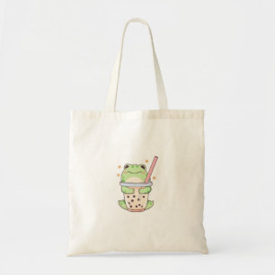 Tote Bag Grenouille Chibi Mignonne Enlaçant une Tasse de Th