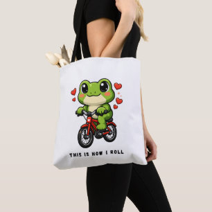 Tote Bag Grenouille Mignonne à Vélo   Art de Grenouille Kaw