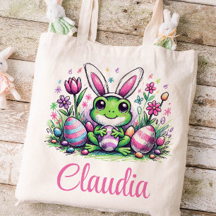 Tote Bag Grenouille Pâques Nom Enfants Filles Lapin