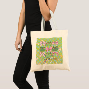 Tote Bag Grenouille Rétro Drôle Amoureux Vert Groovy