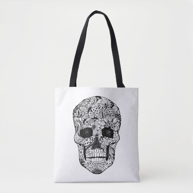 Tote Bag Griffonnage floral 2 de crâne (Devant)