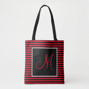 Tote Bag Grille initiale en rouge et en noir sur mesure