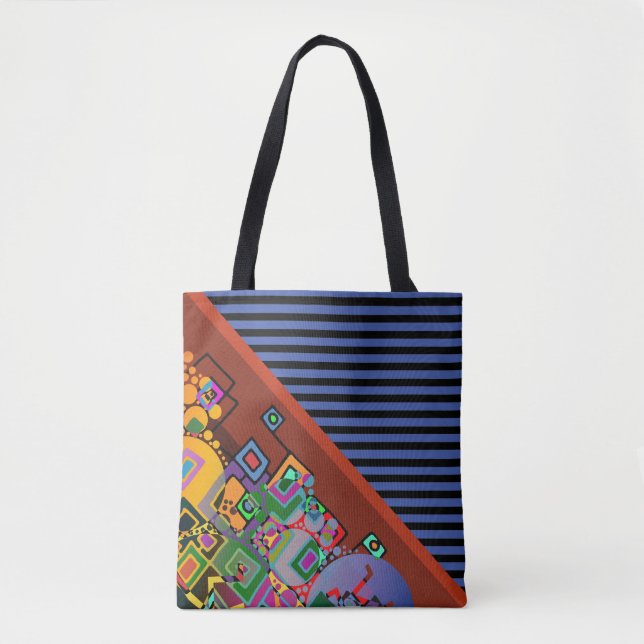 Tote Bag Grilles Motif large orange + art abstrait (Devant)