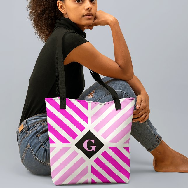 Tote Bag Grilles roses modernes initiales (Créateur téléchargé)