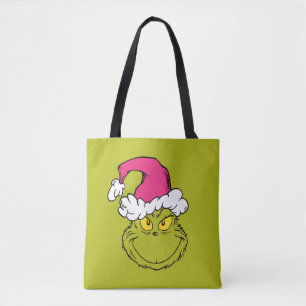 Tote Bag Grinch avec un chapeau de Père Noël rose