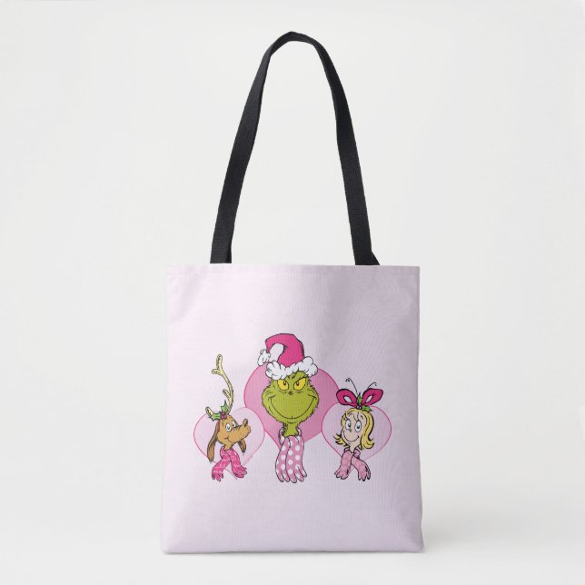 Tote Bag Grinch Crew in Pink Valentine's Portrait (Devant)
